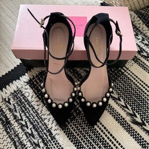 Kate Spade Black Pearl-Embellished Women's Pointed Toe Flat Shoes